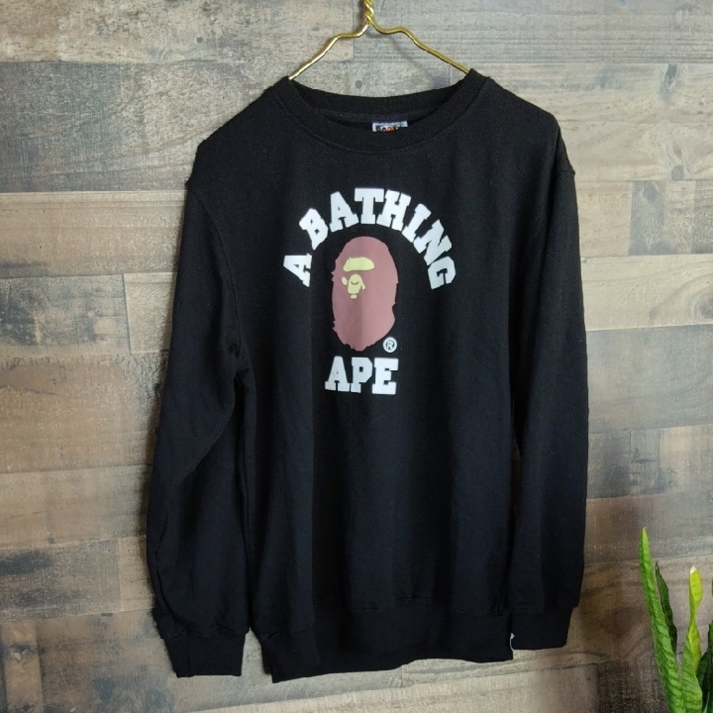 Bape A BATHING APE Black CREWNECK Unisex Size XL